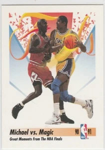 MICHAEL JORDAN & MAGIC JOHNSON Chicago Bulls Los Angeles Lakers NBA FINALS CARD! - Bild 1 von 2
