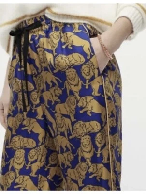 Calça 199 J Crew Collection pull-on seda-sarja com estampa Sleepy Lions 14 nova com etiquetas - Imagem 1 de 4