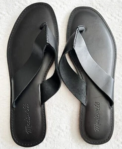 NEW MADEWELL Sandal Size 9 Black Leather Flat Slip On Minimalist Wide Strap - Picture 1 of 2