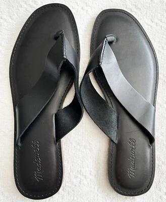 NUEVA SANDALIA MADEWELL Talla 9 Cuero Negro Plana Sin Cordones Minimalista Correa Ancha Foto 1 de 2