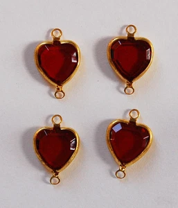 VINTAGE 4 FLAT GLASS HEART PENDANT CONNECTOR BEADS BEAD HEARTS •10mm • Assorted - Picture 1 of 10