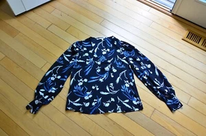 Joie Wira Midnight Navy Floral Silk Long Sleeve Top V Neck Size S Navy - Picture 1 of 13
