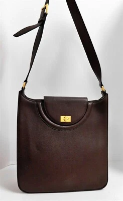 Bally Italy Brown Saffiano Leather Large Turn Lock Flap Shoulder Bag - Image 1 of 4