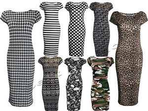 LADIESN CAP SLEEVE POLKA DOT BODYCON STRETCH JERSEY MIDI DRESS PLUS SIZE 8-22 - Picture 1 of 1