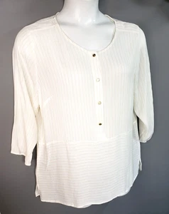 Blusa donna Liz Claiborne XL avorio manica 3/4 tunica oro metallizzato chiffon - Foto 1 di 10