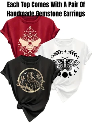 Witchy Moon & Nature Print Tees Raven Moth Bee Spiritual with Handmade Gift - Image 1 of 4