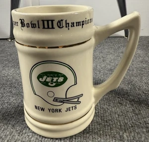 Vintage NFL Super Bowl III Champions New York Jets Ceramic Beer Mug Stein - Picture 1 of 7