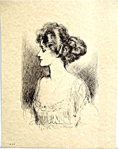 " H. R. H. " ~ (GIBSON GIRL) ~ ** 1909 PEN-AND-INK SKETCH - (11" X 14") ** - Picture 1 of 5