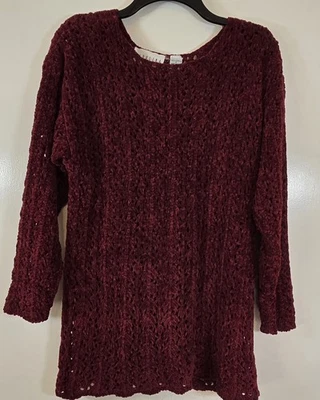 Suéter Carolina Colours Mujer Manga Larga Crochet Borgoña Hecho en EE. UU. Talla S Foto 1 de 4