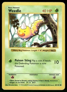 Pokemon Weedle 69/102 1999 muy jugado conjunto base Shadowless - Imagen 1 de 3