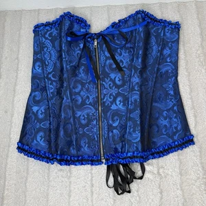 Neu blau Regencycore Schnür-Korsett hinten Reißverschluss vorne Damen XL schwarz Fairycore - Bild 1 von 10