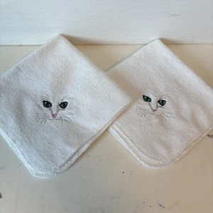 Vintage R.A. Briggs White Kitty Cat Set 2 NWOT USA Washcloths Kitten - Picture 1 of 3