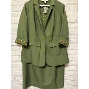 Roaman's 2 PC Olive Green Gold Beading Tank Midi Dress and Jacket NWOT SZ 22W - Picture 1 of 6