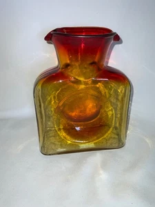 Botella de agua Blenko Glass #384 mandarina ámbar jarra de doble caño usada en excelente estado 8” - Imagen 1 de 10