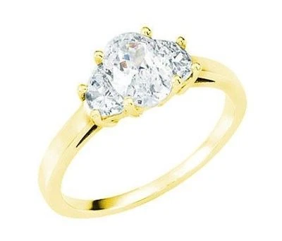 Anillo de compromiso total de oro amarillo de 14 k con diamantes brillantes ovalados y media luna de 1,51 quilates Foto 1 de 4