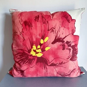 Pottery Barn Red Poppy Pillow 20" Square Linen Cotton Flower (Includes Insert) - Picture 1 of 9