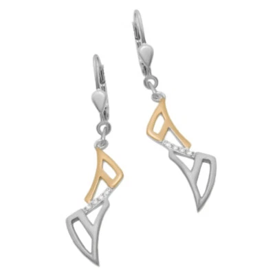 Orecchini Pendenti con Zirconia Bianco Vero 925 Argento Color Oro Rosa Moderna - Immagine 1 di 2
