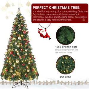 7ft Pre-Lit Premium Hinged Artificial Xmas Christmas Tree 450 LED Light - Picture 1 of 10