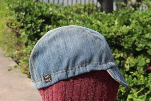 Cycling cap  VINTAGE DENIM  one size 100% COTTON   handmade new - Picture 1 of 12