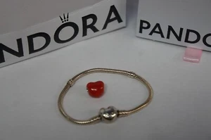 Authentic Pandora Bracelet Heart Clasp 6-1/2" Sterling Silver 925 W/Bag & Charm - Picture 1 of 8