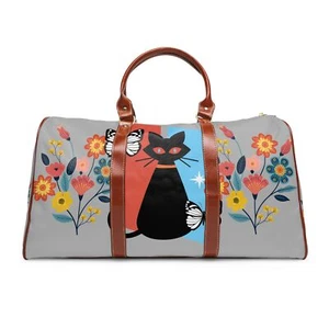 Vegan leather floral cat lover carry-on luggage Waterproof travel Bag - Picture 1 of 5