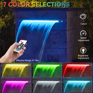 48" Pool Fountain Pool Waterfall 7 Colors LED Changing Remote Outdoor Spillway - Picture 1 of 7