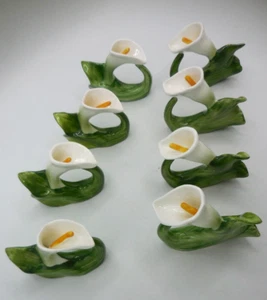 Vintage PIA Bone China Napkin Rings Set of 8 Cala Lily 1986 Philippines - Picture 1 of 7