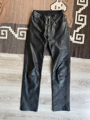 Vintage Leather 90s Roadwear 59 Women's Biker Moto Black Pants Size 29 - Image 1 of 4