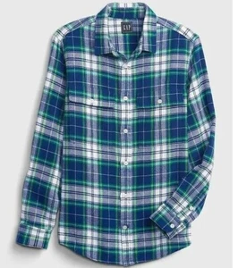 Camisa ligera a cuadros de algodón Gap para hombre XL azul verde blanca con botones manga larga - Imagen 1 de 3