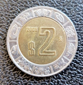MÉXICO 2008 2 PESOS KM-604 BONITA MONEDA MUNDIAL de circulación bimetálica - Imagen 1 de 5