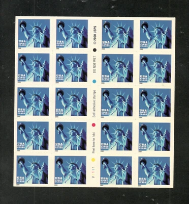 Sc # 3451a ~ Booklet Pane ~ Non - Denominational (34 cent) Statue of Liberty - Image 1 of 2