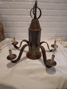 Antique hanging metal chandelier/5 arms/primitive/different! - Picture 1 of 8