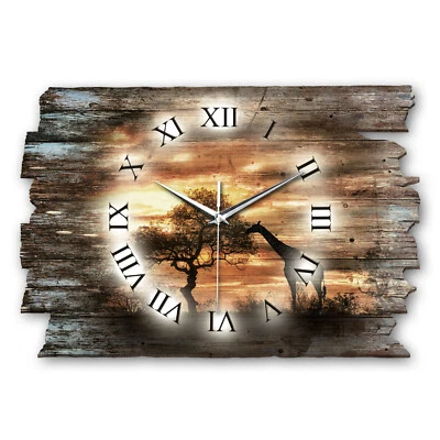 Designer Wall Clock "Africa" in Shabby Style in Natural Wood with Quiet Movement - Image 1 of 4