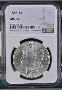 1886 P Morgan Silver Dollar NGC MS-64 - Picture 1 of 2