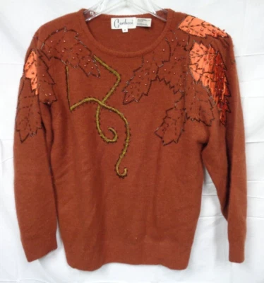 Vtg Women's Hong Kong CARDUCCI Lambswool Angora AUTUMN LEAF FALL THEME Sweater M - Image 1 of 4