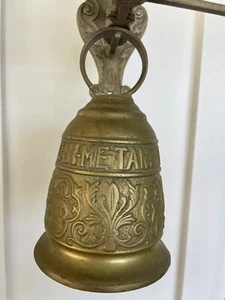 Antique Wall Mount Gothic Dinner Bell Solid Brass Patina Large Statement WORKS - Picture 1 of 19