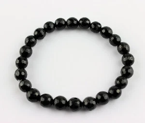 Pulsera de turmalina negra pulsera de piedra preciosa auténtica bola facetada aprox. 19 cm - Imagen 1 de 3