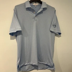 Polo Peter Millar uomo grande blu righe bianche golf estate comoda - Foto 1 di 6