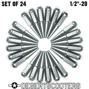 24 Piece Spike Lug Nuts 1/2"-20 4.5" Long fit Chevy GMC Square Body C10 CHROME - Picture 1 of 9