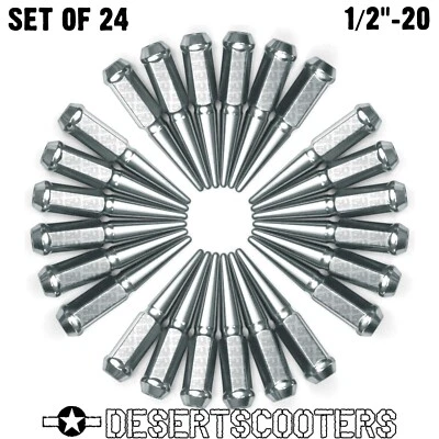 24 Piezas Tuercas de Punta 1/2"-20 4.5" Largo Ajuste Chevy GMC Cuerpo Cuadrado C10 CROMO Foto 1 de 4