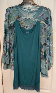 Lori Goldstein LOGO Teal Green Tank and Blouse Set 2pc Outfit 1X V Neck - Picture 1 of 6