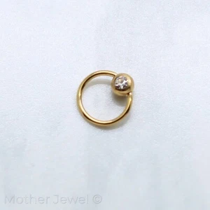 14K YELLOW GOLD IP 3MM CZ BALL CBR BCR 20G 6MM EAR NOSE LIP SEPTUM CAPTIVE RING - Picture 1 of 4