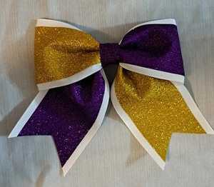 White Purple and Gold Glitter Hairbow / Cheer Bows / Volleyball / Softball - Picture 1 of 1