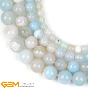 Natural Sky Blue Banded Agate Round Beads Big Hole 2mm Jewelry Making 15" DIY - Foto 1 di 37