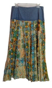 MLLE GABRIELLE Colorful Pleated Gauze & Denim Maxi Skirt Size Large F1 - Picture 1 of 5