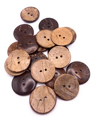 25mm Large Natural Coconut Shell Buttons 2 Hole Brown Sewing Knitting Adult - Image 1 of 4