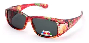 Floral Womens Polarized Fit Over Glasses Sunglasses Rhinestone Transparent 60MM - Picture 1 of 23
