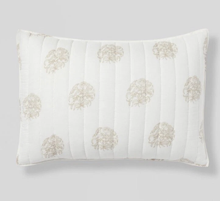 1 Threshold Reversible Printed Voile Standard Pillow Sham Cream Floral Quilted