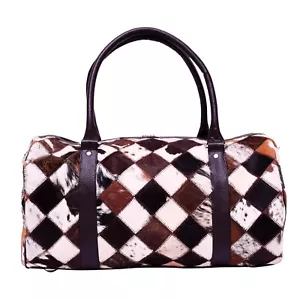 Cowhide Leather Duffle Bag Genuine Hair On Leather Weekend Overnight Travel Bag - Picture 1 of 6