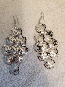 Costume Jewelry Silver Earrings 3" Drop, Hook - Picture 1 of 3